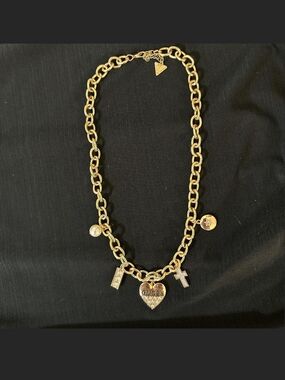 GUESS Gold-Tone Charm Chain Necklace with Heart and Cross Charms - Gold